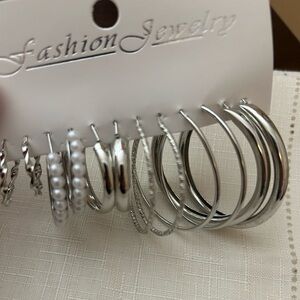 Silver Tone Hoop Earrings Fashion Jewelry Set of 6